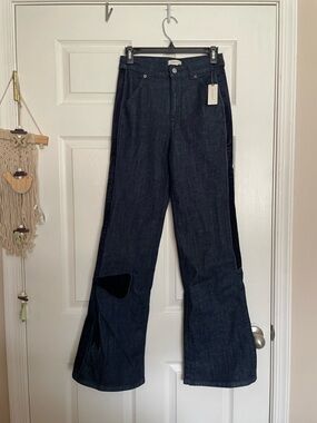 NEW Anthropologie Maeve Women’s Wide-Leg Bow Jeans w Contrast Velvet Panel